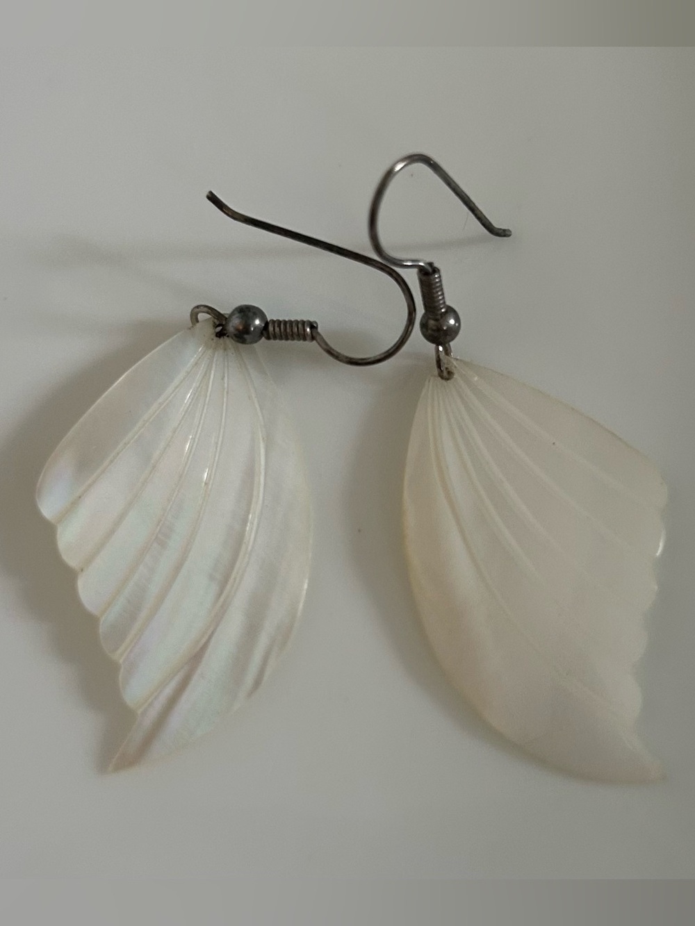 White Shell Leaf Drop Earrings